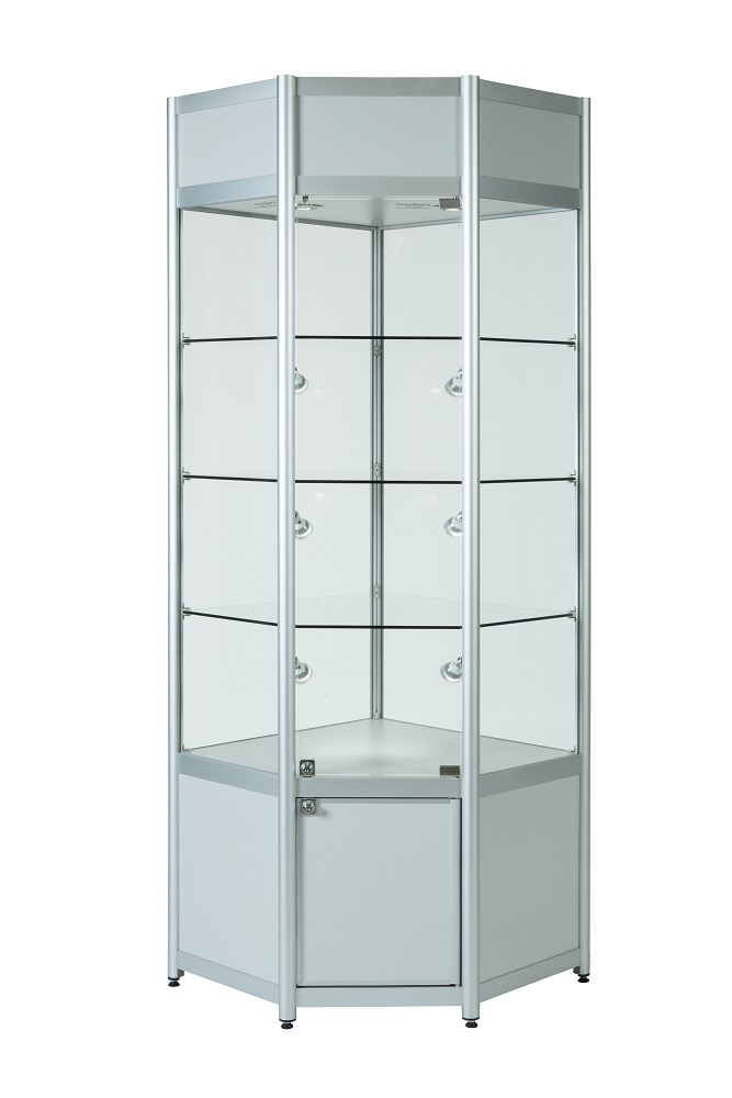 1000mm Retail Corner Glass Display With Storage